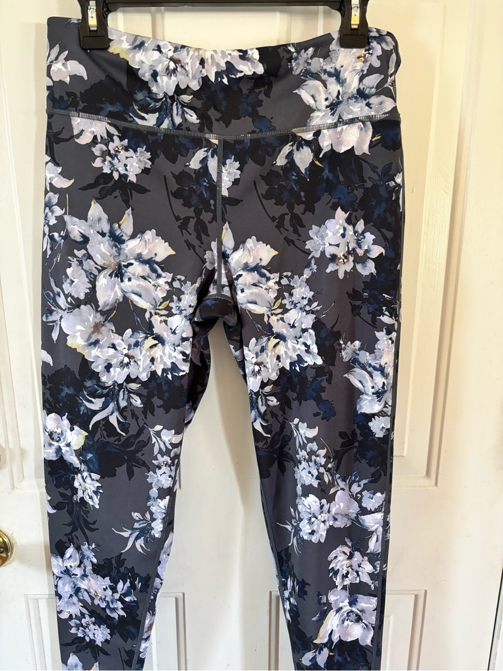 Ideology Dark Gray Floral Leggings with Blue and White Flowers